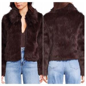 NWT : Stoosh : size M : lightweight chocolate brown faux fur long sleeve jacket